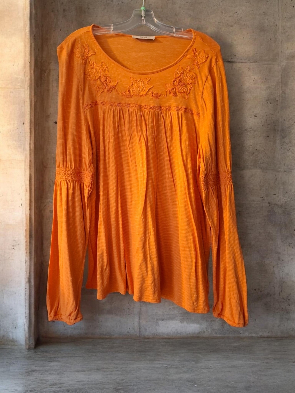 Vintage America Orange Embroidered Peasant Tunic Top